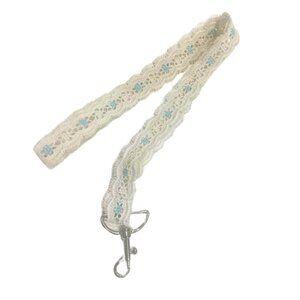 HANDMADE White lace lanyard coquette cute pretty lanyard with blue flowers